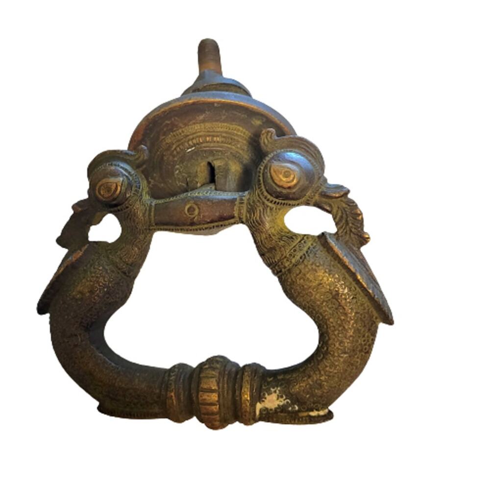 Antique Vintage Peacock Brass Door Knocker Door Bell